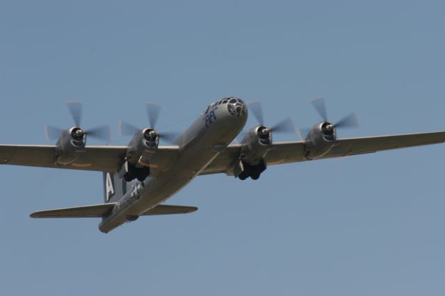 Boeing B-29 Superfortress — - B-29 FIFI Departs Runway 21 Outagamie County Airport Appleton, WI for Air Venture 2012