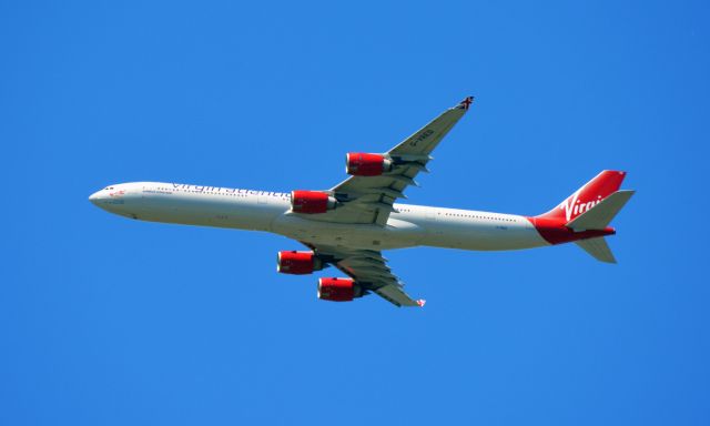 Airbus A340-600 (G-VRED) - Virgin Atlantic A340 on final to KEWR over KTEB, Teterboro, NJ.