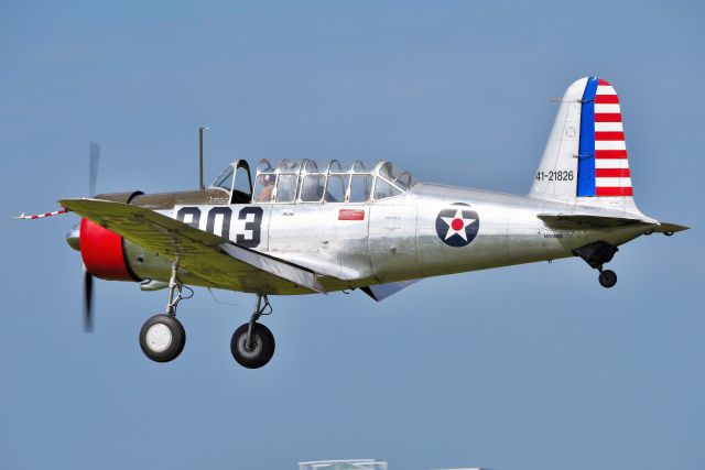 N57486 — - 1942 Build Consolidate Vultee BT-13A training aircraft on final for runway 19 at Greenwood Airport Open house on 08-28-21.