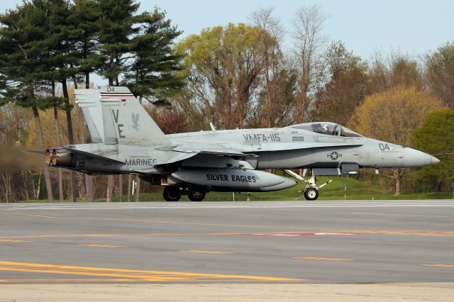 McDonnell Douglas FA-18 Hornet (18-5175) - 'Blade 11' launching off of rwy 34. From Marine Fighter Attack Squadron 115 (VMFA-115), The 'Silver Eagles' based at Marine Corps Air Station Beaufort, SC