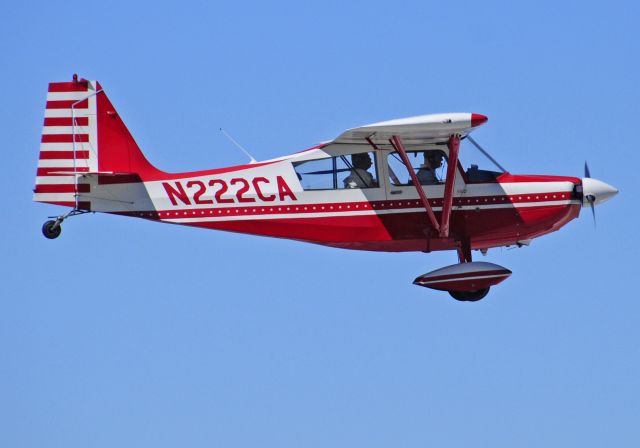 CHAMPION Decathlon (N222CA) - Red CHAMPION Decathlon landing runway three-zero, Merced Regional Airport (KMCE)