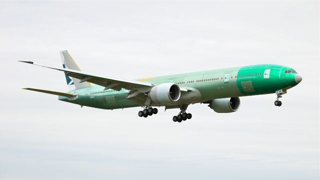 BOEING 777-300 (B-KQB) - BOE239 (LN:1012) on final approach to runway 16R to complete the maiden flight on 4/19/12.