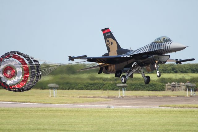 — — - Turkish Air Force F-16 lands at RAF Waddington, after performing an aerial display that was one of the best on the day.