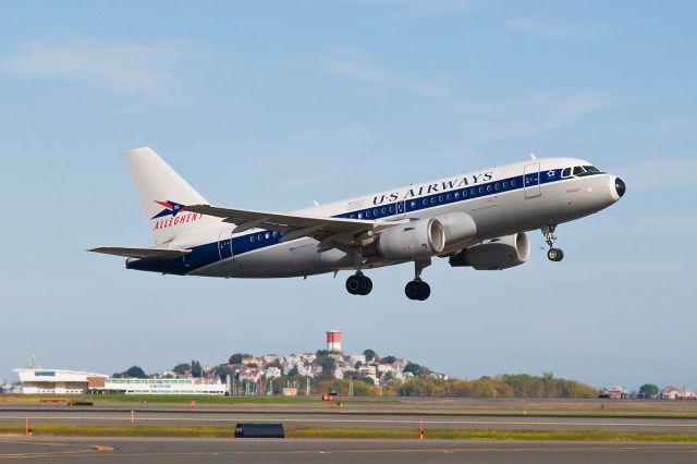 Airbus A319 (N745VJ) - A319 Allegheny retro VistaJet 22R launch @ KBOS Logan on FlightAware.Com !