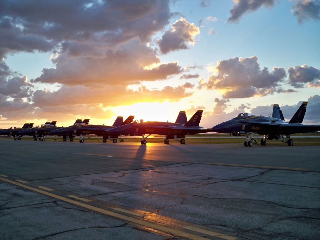 — — - Blue Angels at Dusk....Cleveland National Air Show 2010