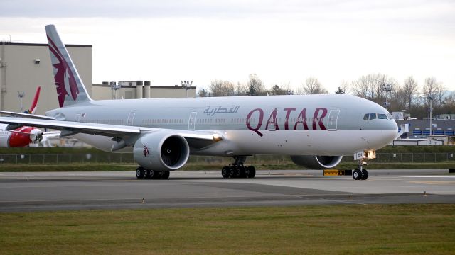 BOEING 777-300 (A7-BEN) - QTR3373 taxis onto Rwy 16R for a delivery flight to OTHH / DOH on 12.1.17.  (ln 1523 / cn 64064).