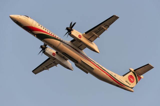 de Havilland Dash 8-400 (S2-AKF) - 27th December, 2024:  Flight BG 467 heading out to Jessore after take-off from runway 32 at Dhaka's Zia International Airport.