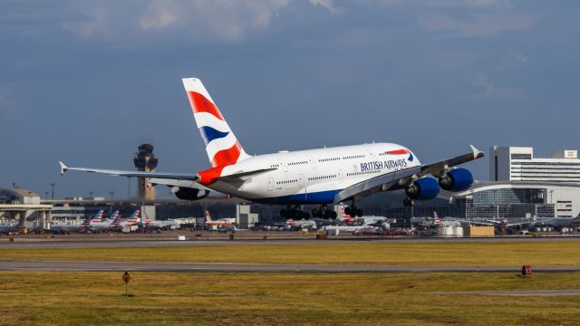 Airbus A380-800 (G-XLEK) - British Airways A380-800 landing at DFW airport on 8/6/2022. Taken with a Canon 850D and Rokinon 135mm f/2 lens.