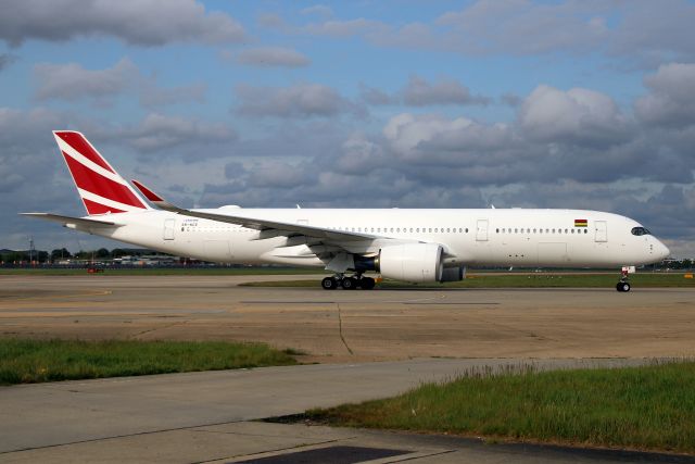 Airbus A350-900 (3B-NCE) - Taxiing to Stand 218 on 9-May-21 operating flight MK15 from FIMP via LFPG on its first visit to EGLL.