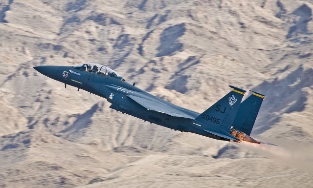 McDonnell Douglas F-15 Eagle (AFR890495) - Seymour Johnson F-14E flying a demo at Nellis AFB, NV.