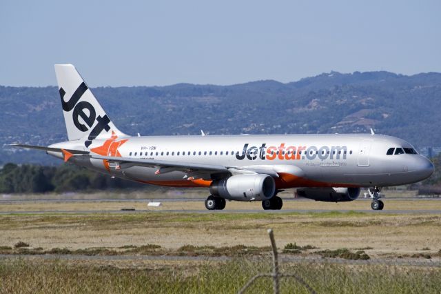 Airbus A320 (VH-VGN) - On taxi-way heading for take off on runway 05. Friday 19th April 2013.