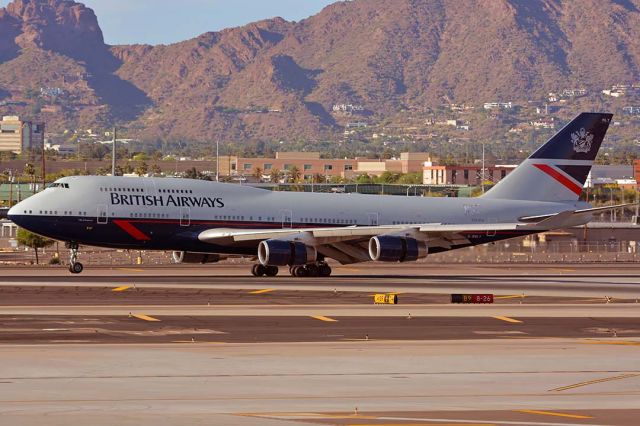 Boeing 747-400 (G-BNLY) - British Airways Boeing 747-436 G-BNLY visited Phoenix Sky Harbor on April 19, 2019. To celebrate the 100th anniversary of British Airways, it is painted in retro "Landor" livery dating to the period 1984 to 1987.