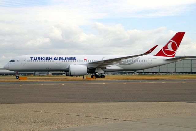 Airbus A350-900 (TC-LGU) - Taxiing to Stand 239 on 2-Jul-24 operating flight THY1971 from LTFM on its first visit to EGLL.