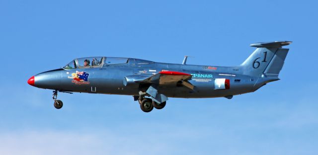 Aero L-29 Delfin (VH-XET) - Australias "Miss Independance" (VH-XET), an Aero Vodochody L-29 Delfin, is captured here as it is about to land at Reno Stead Airport after participating in the Jet Class Heat 1C race during the 2018 Reno Air Races (aka: National Championship Air Races). "Miss Independance" (Jet Class - "Race 61"), owned by Charles Camilleri and being piloted here by J. Kevin Roll, was one of three L-29 Delfins racing in this years NCAR event.  This was the sixth year that "Miss Independence" has come to the NCAR.