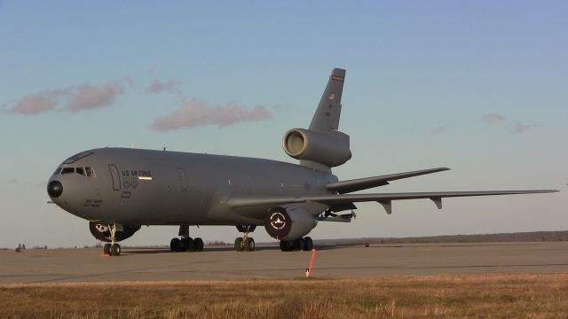 — — - A McDonnell Douglas KC-10A Extender sits on the ramp at Gander International Airport.