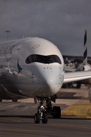 Airbus A350-900 (B-LRX) - Cathay Pacific A350 B-LRX rolling out to runway 05L . Taken from the viewing park where  a Concorde , Avro 146 , Trident & Nimrod are on display . Also the nose from a DC10 aswell as the TAS shop where books , models , scopes and other items can be bought. A very good cafe  is also on site . 