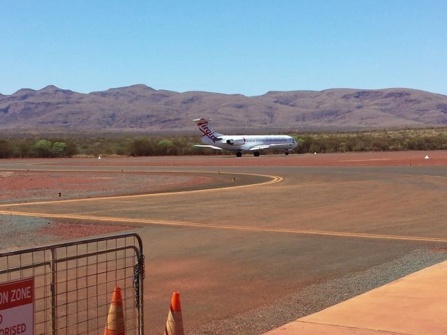 Fokker 100 (VH-FSQ) - FSQ seconds from lift off out of West Angelas airport against a nice backdrop provided by the Hamersley Ranges in Western Australias Pilbara.