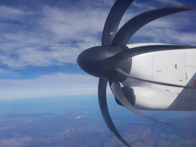 de Havilland Dash 8-400 — - En route from FACT to FAPE on SA1813 in May, view of Danger Point (Walker Bay), the final resting place of HMS Birkenhead (1852 - the first shipwreck to apply Women &amp; Children First protocol,) and one of the first reported sighting areas of The Flying Dutchman. (This is my first upload, hope I am doing this correctly).