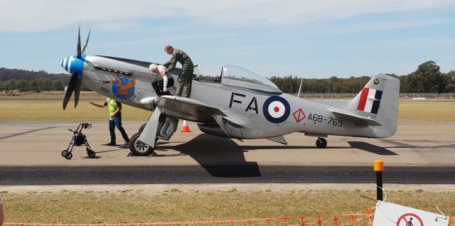 VH-MFT — - Commonwealth Aircraft Corporation licence built Mustangs for the RAAF. This picture shows A68-110 'Snifter a CA-18 Mk21 Mustang on display at Cessnock Airport on 2018. 