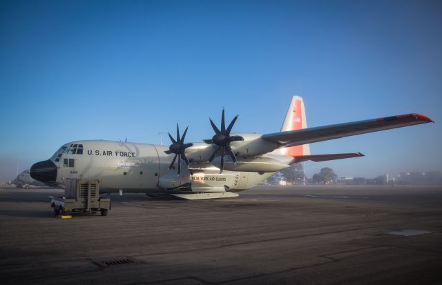 Lockheed C-130 Hercules (83-0492) - "Drift Buster" sitting in the fog a few hours before departing Christchurch  for Nadi, Fiji.