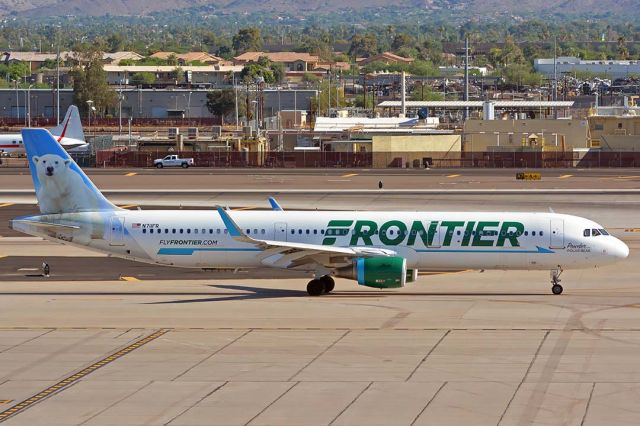 Airbus A321 (N711FR) - Frontier Airbus A321-211W N711FR Powder the Polar Bear at Phoenix Sky Harbor on July 22, 2018. 