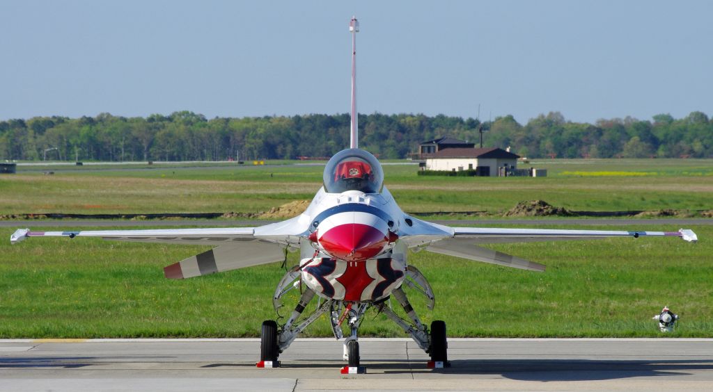 Lockheed F-16 Fighting Falcon — - McGUIRE AIR FORCE BASE-WRIGHTSTOWN, NEW JERSEY, USA-MAY 11, 2014: One of the USAF Thunderbirds on display before their air show.