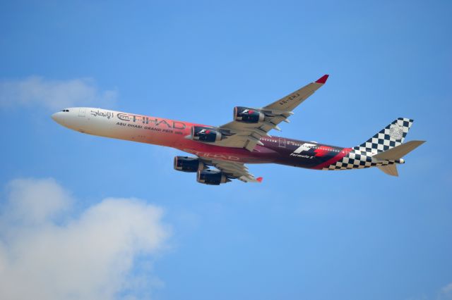 Airbus A340-600 (A6-EHJ) - Absolutely magnificent. A sight to behold. Spotting at Al Zeena Abu Dhabi. 31L departures.