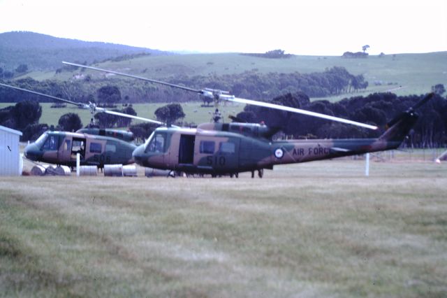 Bell UH-1V Iroquois (A2510) - Two RAAF iroquios stopping for fuel, Flinders Island , circa 1979