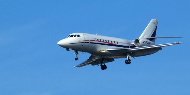 Bombardier Global 5000 (N360SM) - About to touch down is this 2000 Dassault Aviation Falcon 2000 in the Autumn of 2023.