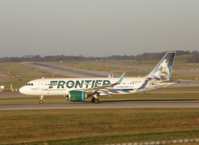 N369FR — - Frontier A320-NEO taking off RWY 18L at CVG 