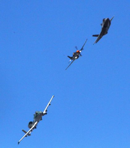 — — - USAF tribute flyover with 3 great airplanes at the Great Pacific Airshow, Huntington Beach, CA