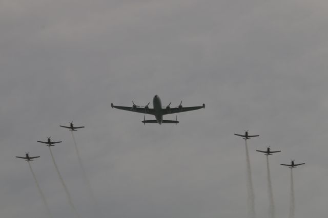 VH-AEG — - Connie being escorted by the RAAF Roulettes