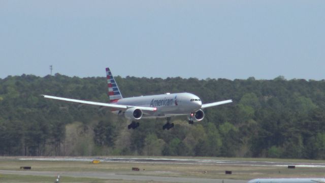 Boeing 777-200 (N768AA) - Taken from the hourly parking deck at RDU, arriving from London Heathrow