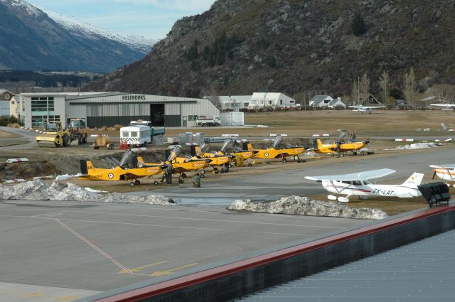 PACIFIC AEROSPACE CT-4 Airtrainer (ANZ1988) - The Royal New Zealand Air Force on a squadron sortie at Queenstown International Airport, one cold winters morning in August 2011.br /Photo taken from the roof above the International Arrival Terminal.