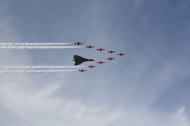 — — - Vulcan and the Red Arrows last appearance together. Southport  2015.