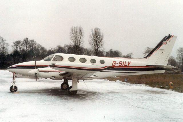 Cessna 340 (G-SILV) - Seen here in Feb-85.br /br /Exported to Gabon 8-Jan-87 as TR-LCL,br /then reregistered F-GNDT 16-Apr-93,br /then N876DT 6-Feb-10.br /Registration cancelled 22-Jul-14.
