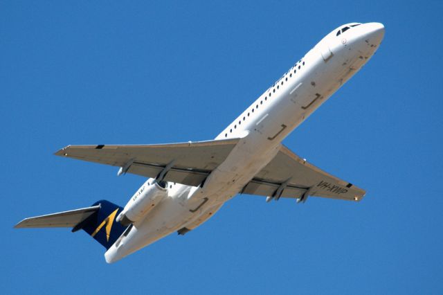 Fokker 100 (VH-XWP) - Getting airborne off runway 23 and heading to another regional destination. Thursday 20th December 2012.