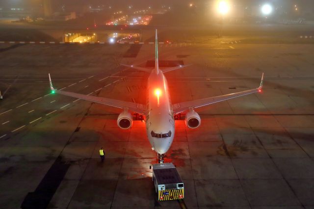 Boeing 737-800 (F-HTVG) - Pushback.Terminal 4. View from Panoramic Terrace, above mainroad N7.