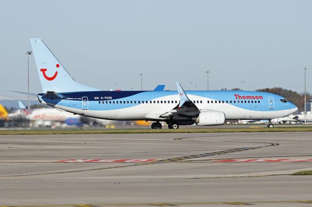 Boeing 737-800 (G-FDZB) - Off on another flight to the sun from a very cold MAN