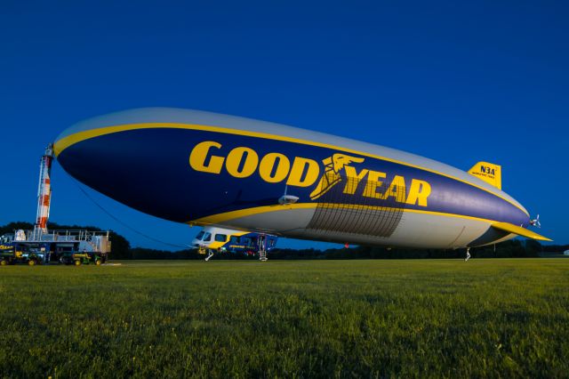 Unknown/Generic Airship (N3A) - N3A "Wingfoot Three" illuminated by the hangar lights at Goodyear's Wingfoot Lake Airship Base near Akron, Ohio.