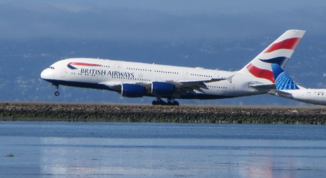 Airbus A380-800 (G-XLEH) - British Airways A380 landing at SFO