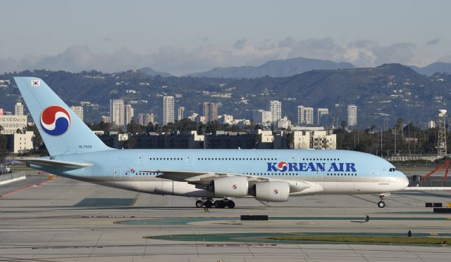 Airbus A380-800 (HL7628) - Taxiing to gate at LAX