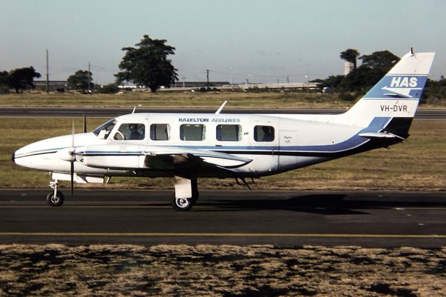 Piper Navajo (VH-DVR) - HAZELTON AIRLINES - PA-31-350 NAVAJO CHIEFTON - REG : VH-DVR (CN 31/7952952) - KINGSFORD SMITH SYDNEY NSW. AUSTRALIA - YSSY 27/6/1988 35MM SLIDE CONVERSION USING A LIGHTBOX AND A NIKON L810 DIGITAL CAMERA IN THE MACRO MODE.