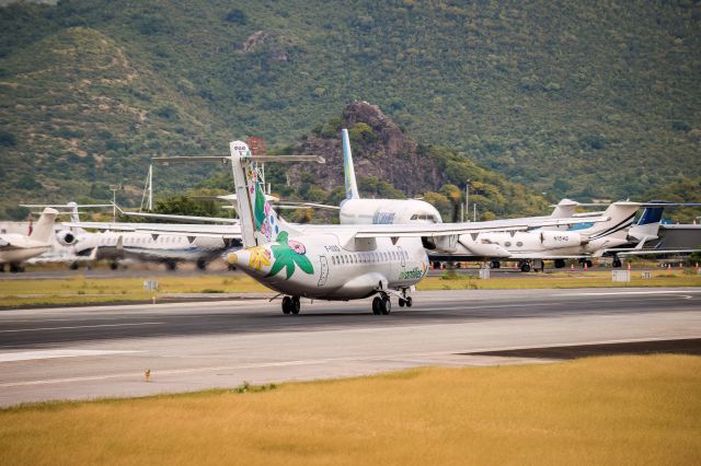 ALENIA Surveyor (ATR-42-500) (F-OIXD) - A retrospective of an ATR 42 rotating, early 2022, when the Air Caraibes A330 was parked waiting for its engine to be replaced.