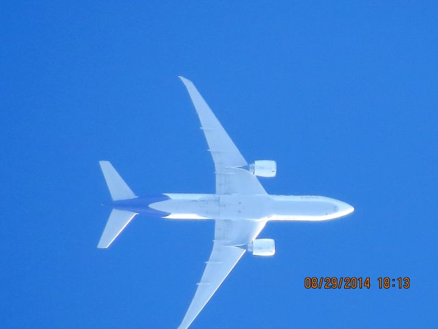 BOEING 777-200LR (N886FD) - FedEx flight 25 from MEM to SEA over Baxter Springs Ks (78KS)at 36k feet.