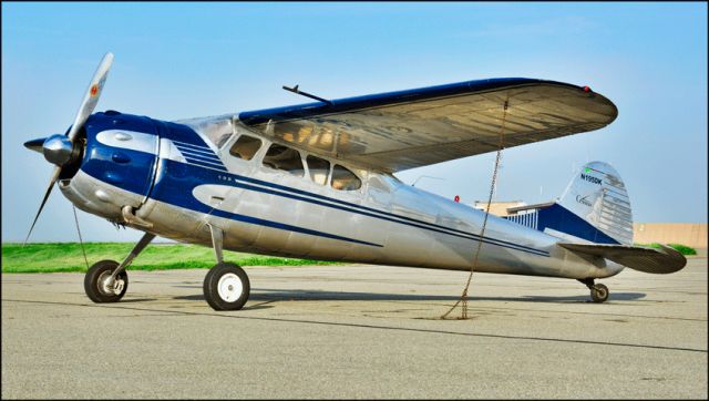 Cessna LC-126 (N195DK) - 1950 Cessna 195 sitting on the ramp at the Merced Regional Airport 2/12/16