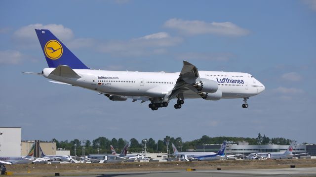 BOEING 747-8 (D-ABYK) - BOE30 on final to Rwy 16R to complete a flight test on 7.29.13. (LN:1480  cn 37835).