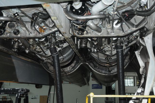 G-VLCN — - Number 1&2 Engines of the Only remaining flying Vulcan, rated at 16,500 Lbs Thrust each ( 26,000 HP )The covers are off and the tail pipe tube of number 2 engine has been removed for inspection