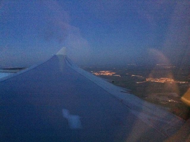 Airbus A340-600 (EC-GHX) - A340-600 Iberia JFK Intl Airport to LEMD Madrid-Barajas, dawn 14 April 2011. Early morning descent into Madrid with beautiful views of Madrid city lights as well as residual frost left on wings from overnight.
