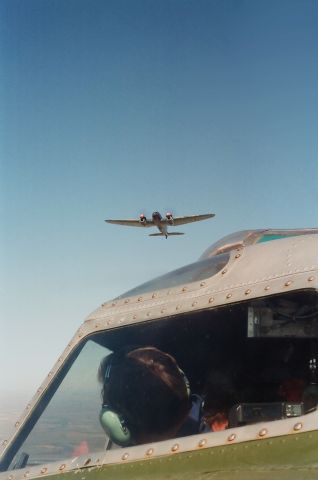 N72615 — - Casa (Spanish) version of WWII German He-111 medium bomber, as seen from Boeing B-17G. This last flying example of an He-111 was lost July 10, 2003 in Cheyenne, WY. http://www.ntsb.gov/ntsb/brief.asp?ev_id=20030714X01087&key=1     P.S.   -   No Photoshopping involved!